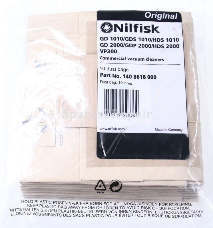 Nilfisk Vacuum Cleaner Bags - 140 8618 000 Paper Dust Bags X 10 10l