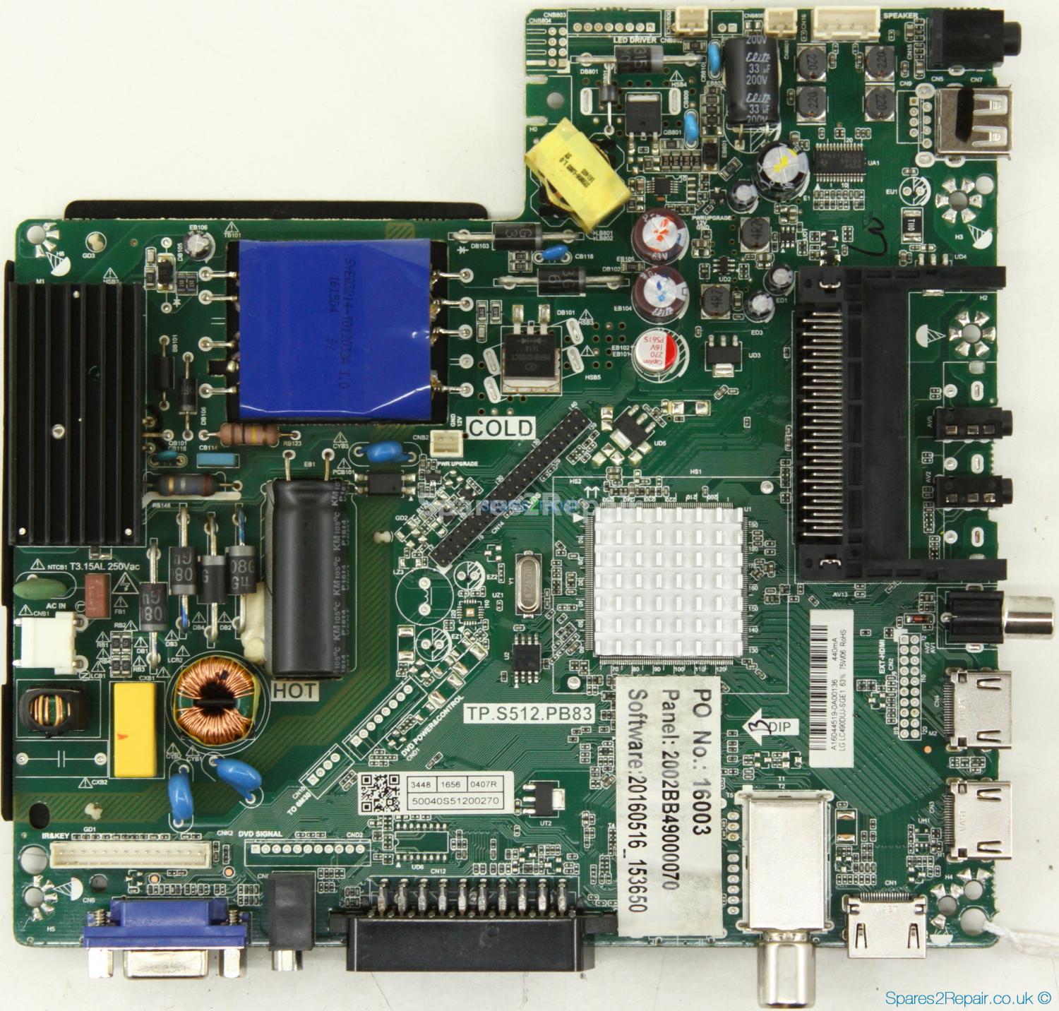 Baird TI4908DLEDBH - Main Board - TP.S512-PB83 - A16044519 - 16003 - LC490DUJ-SGE1