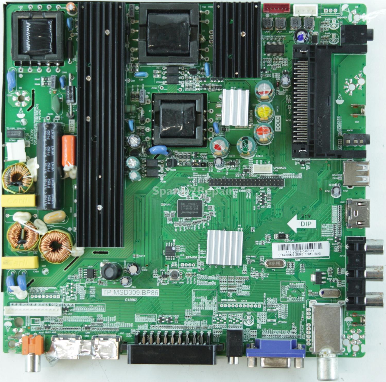 Technika LED40-E271 - Main Board - L12120519 - TP.MSD309.BP86 - C12507 - 4501613-3 - LTA400HM23